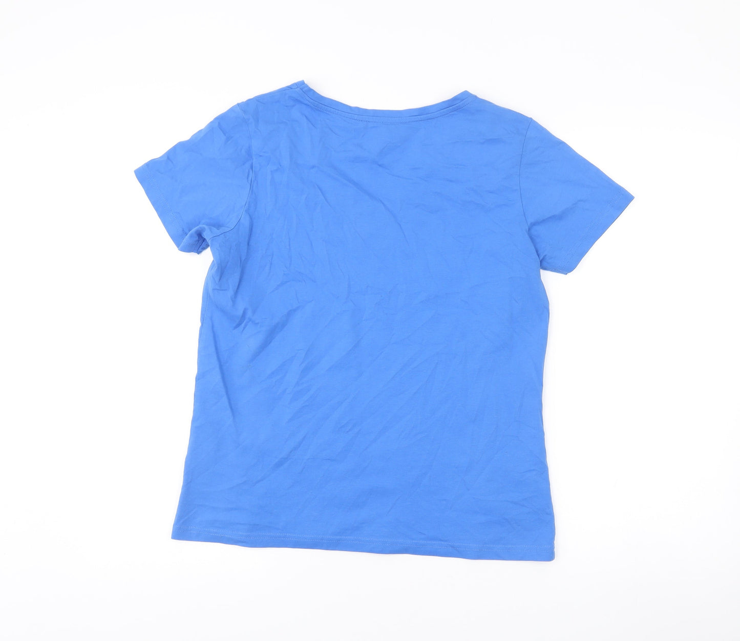 Mountain Warehouse Women’s Blue Cotton V-Neck T-Shirt UK 10 Beach Graphic