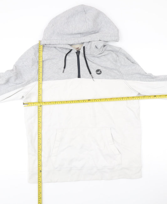 Hollister Men’s XL Grey White 1/2 Zip Hoodie Hooded Sweatshirt