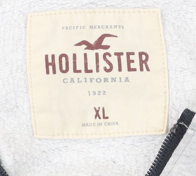 Hollister Men’s XL Grey White 1/2 Zip Hoodie Hooded Sweatshirt