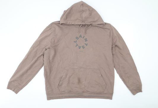 AllSaints Men’s Brown Hoodie Medium Pullover Logo Graphic Cotton