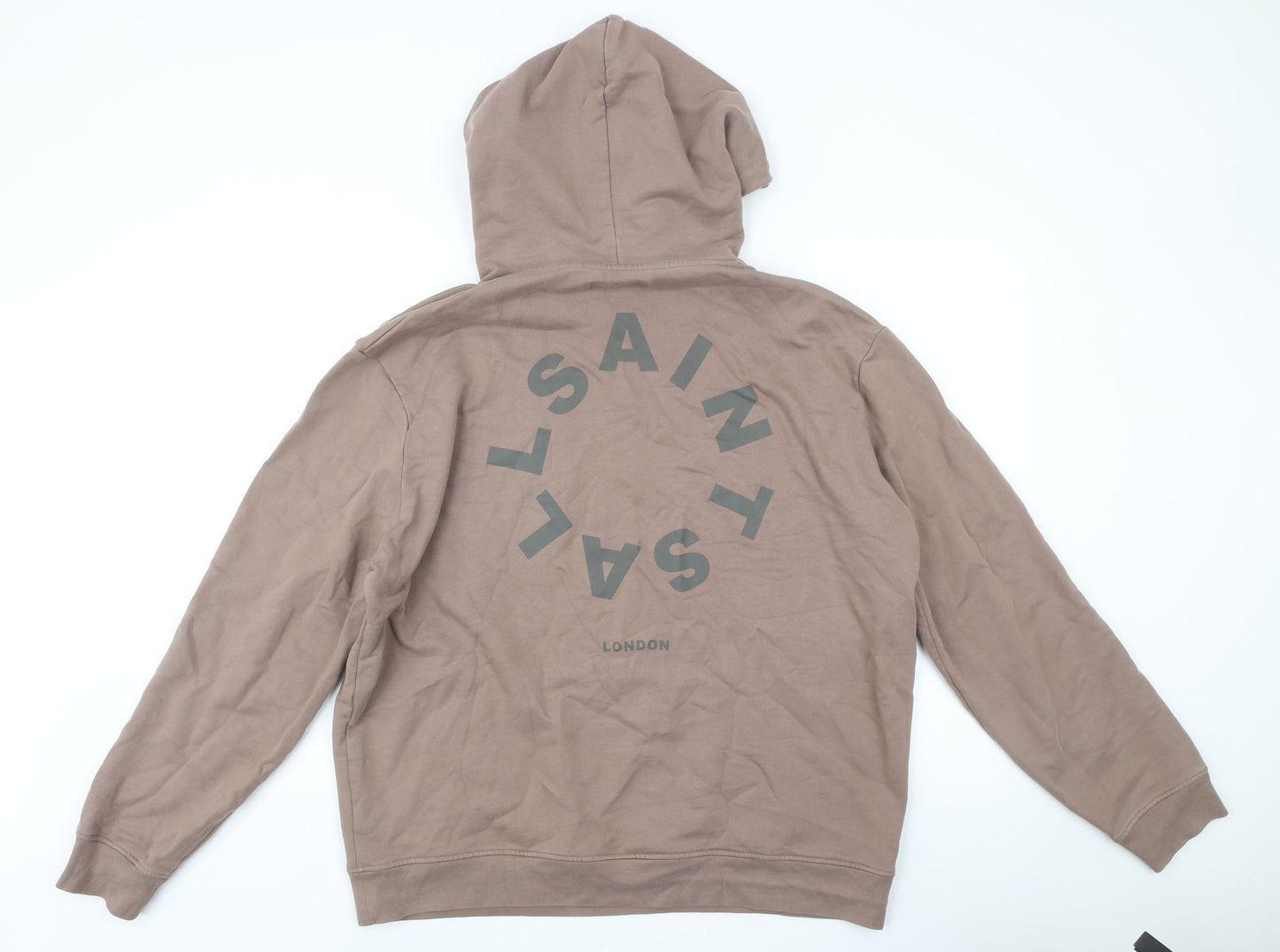 AllSaints Men’s Brown Hoodie Medium Pullover Logo Graphic Cotton
