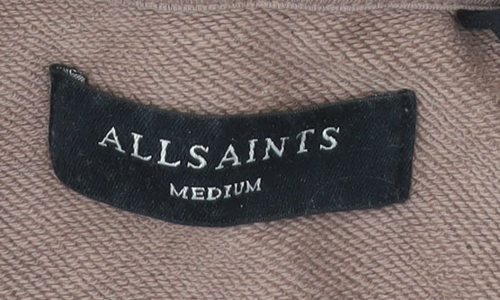 AllSaints Men’s Brown Hoodie Medium Pullover Logo Graphic Cotton