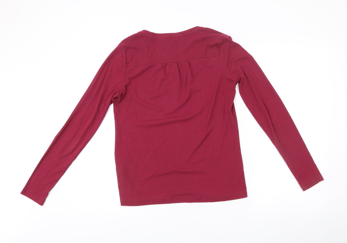 FatFace Womens Red Cotton Long Sleeve Scoop Neck Button T-Shirt UK 10