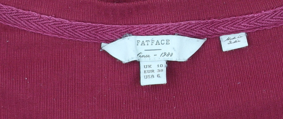 FatFace Womens Red Cotton Long Sleeve Scoop Neck Button T-Shirt UK 10