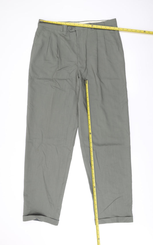 Jaeger Mens Grey Wool Dress Pants Trousers XL 38W Pleated Formal