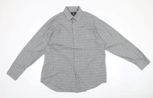 Calvin Klein Mens Grey Check Cotton Regular Fit Shirt Size 16