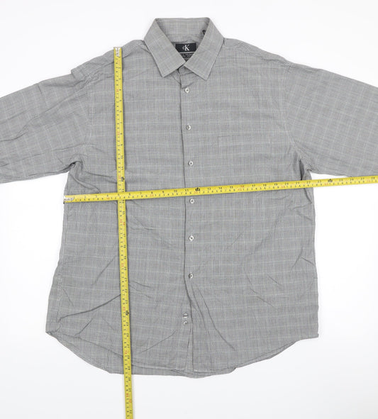 Calvin Klein Mens Grey Check Cotton Regular Fit Shirt Size 16