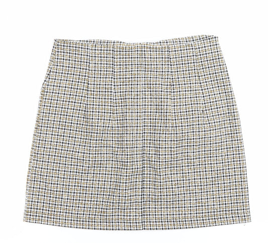 Topshop Womens Skirt UK 10 Multicoloured Tweed Check Button Mini