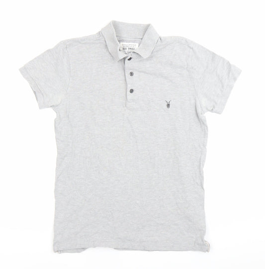 AllSaints Men’s Grey Polo T-Shirt Size Small Slim Fit Cotton