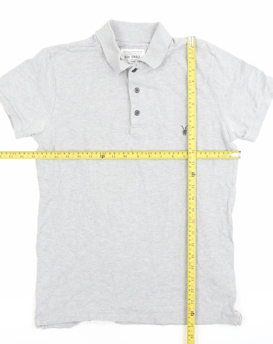 AllSaints Men’s Grey Polo T-Shirt Size Small Slim Fit Cotton