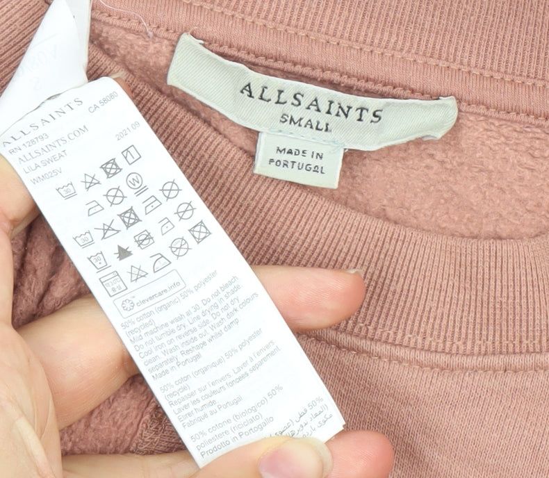 AllSaints Women Pink Small Pullover Sweatshirt Crew Neck Long Sleeve