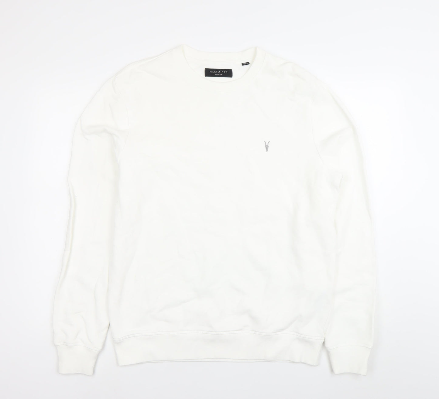AllSaints Mens White Sweatshirt Medium Crew Neck Cotton Pullover