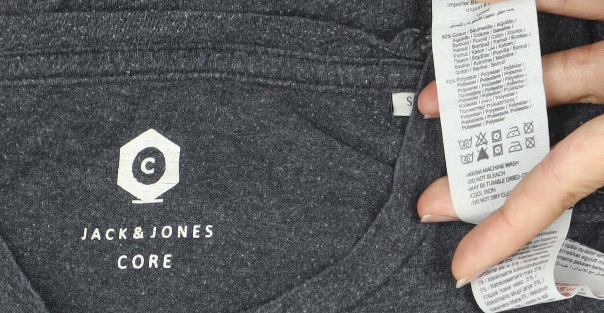 Jack & Jones Men’s Grey Graphic Print Crew Neck T-Shirt Size S