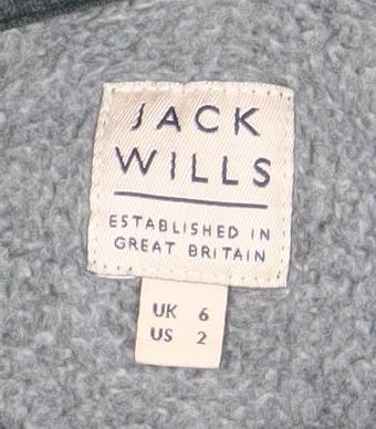 Jack Wills Womens Grey Hoodie UK 6 Cotton Blend Logo Pullover