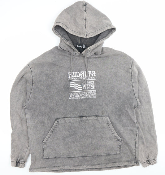 Additional front view of ASOS DESIGN men’s grey pullover hoodie m graphic print hooded sweatshirt