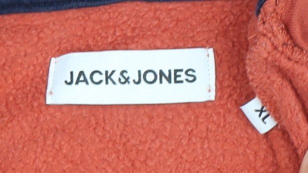 Jack & Jones Men’s Orange XL Pullover Hoodie Graphic Print Logo