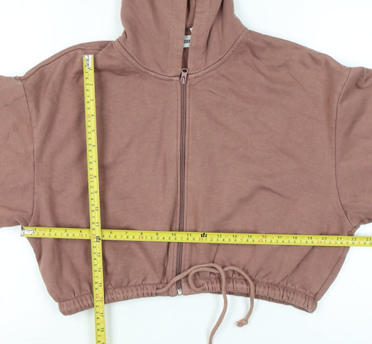Weekday Women Brown Full Zip Hoodie Size S Cotton Blend Casual