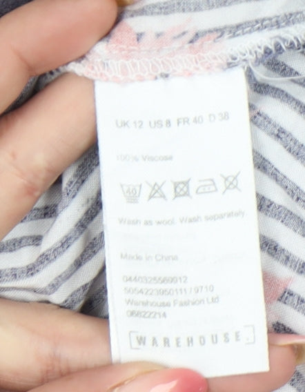 Warehouse Women’s Multicoloured Floral Stripe Button-Up Shirt UK 12