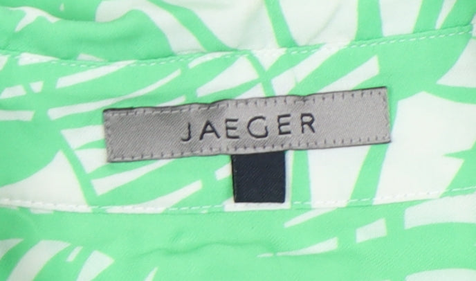 Jaeger Women Green Silk Floral Button-Up Short Sleeve Top UK 10