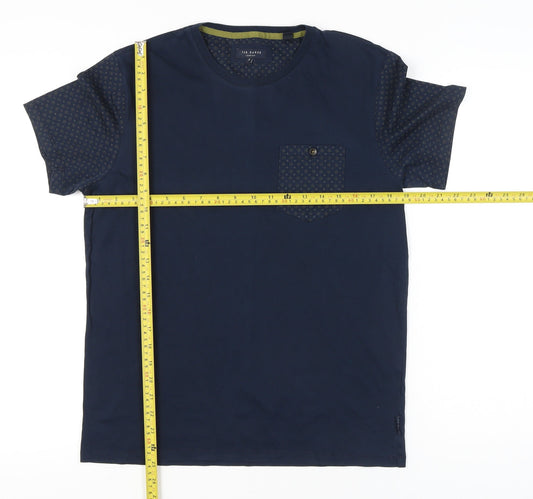 Ted Baker Mens Medium Blue Crew Neck Geometric Sleeve Cotton T-Shirt