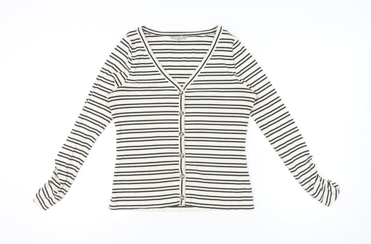 Oliver Bonas Womens Striped Button-Up V-Neck Top Size 12