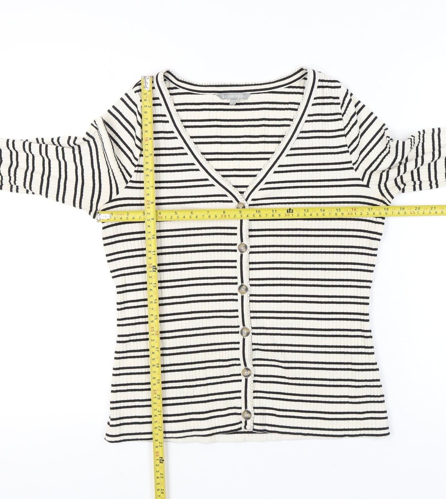 Oliver Bonas Womens Striped Button-Up V-Neck Top Size 12