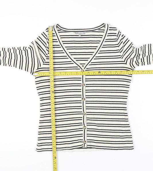 Oliver Bonas Womens Striped Button-Up V-Neck Top Size 12