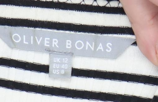 Oliver Bonas Womens Striped Button-Up V-Neck Top Size 12