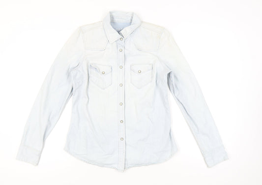 Gap Women’s Blue Striped Button-Up Cotton Shirt Size M Long Sleeve