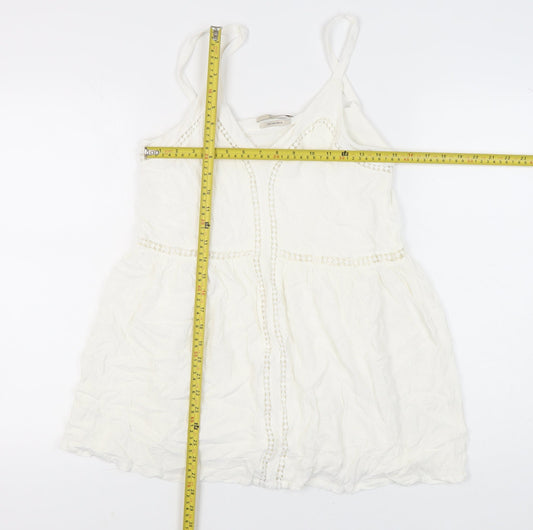 Pull&Bear Womens White Summer Camisole Tank Top Size S Viscose Boho