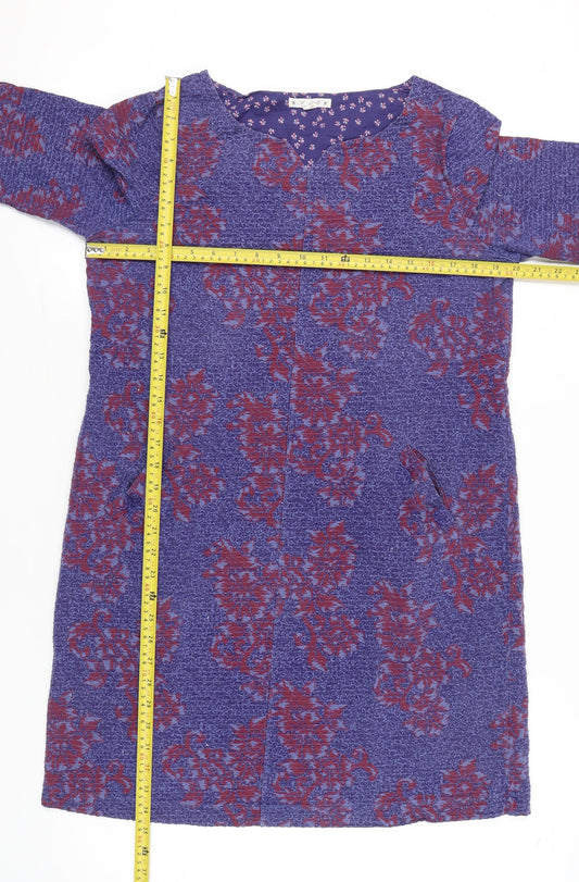 White Stuff Women’s Purple Floral Shift Dress UK 16 3/4 Sleeve