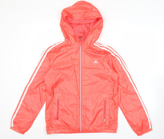 Adidas Womens Pink Polka Dot Windbreaker Jacket Size 12 UK Hooded