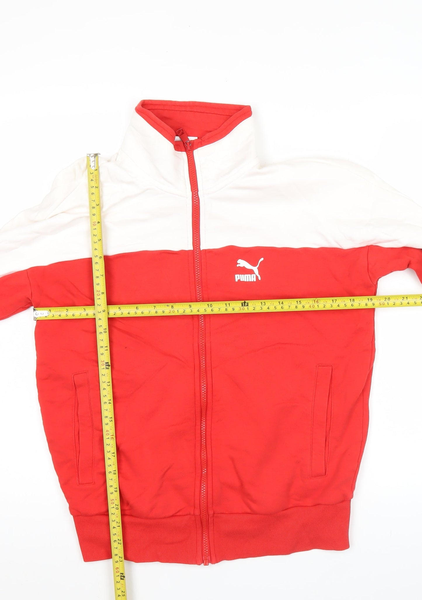 Puma Men’s Red White Black Track Jacket XS Colourblock Full Zip
