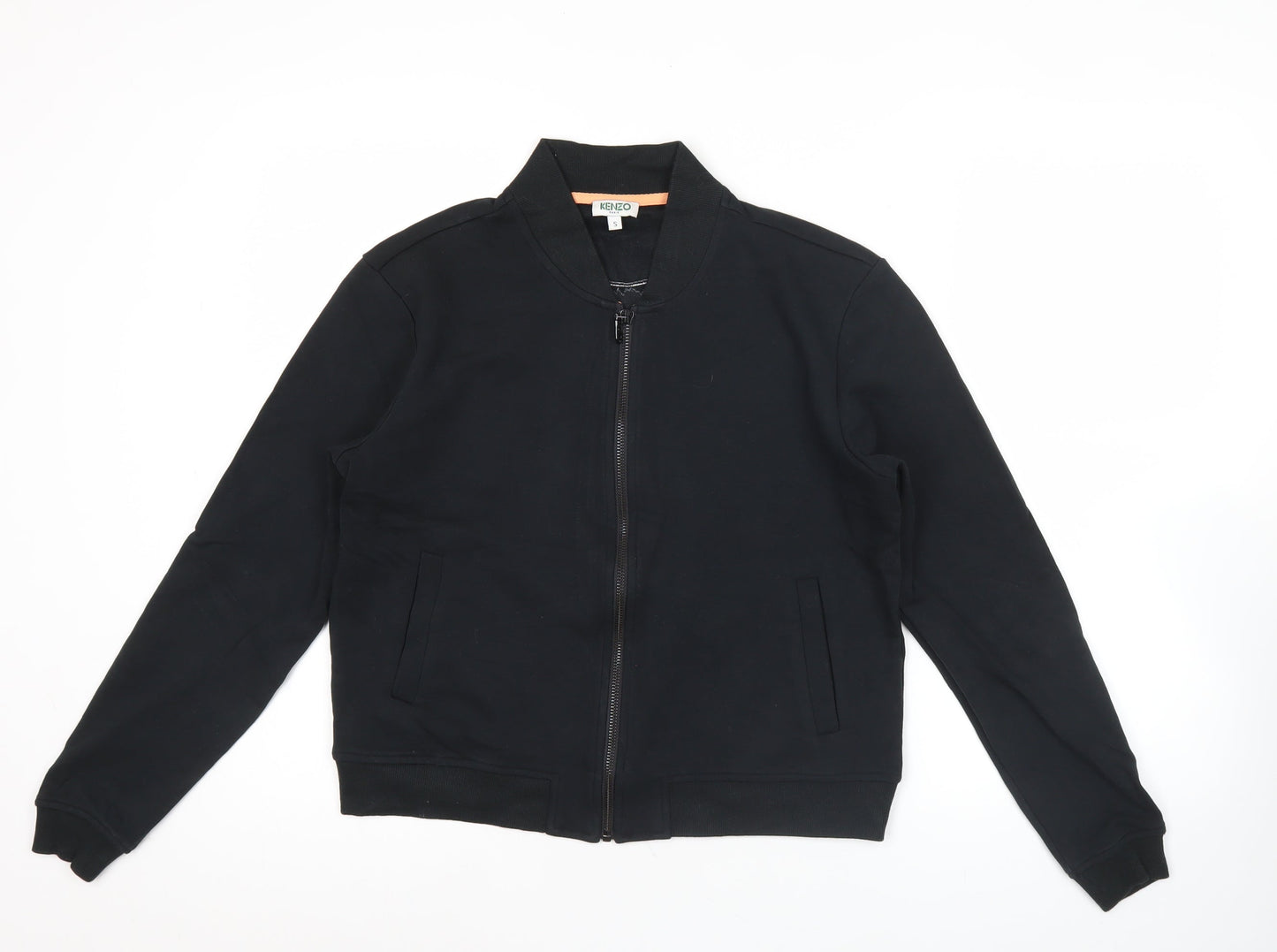 Kenzo Women Black S Varsity Jacket Tiger Logo Full Zip Cotton Blend