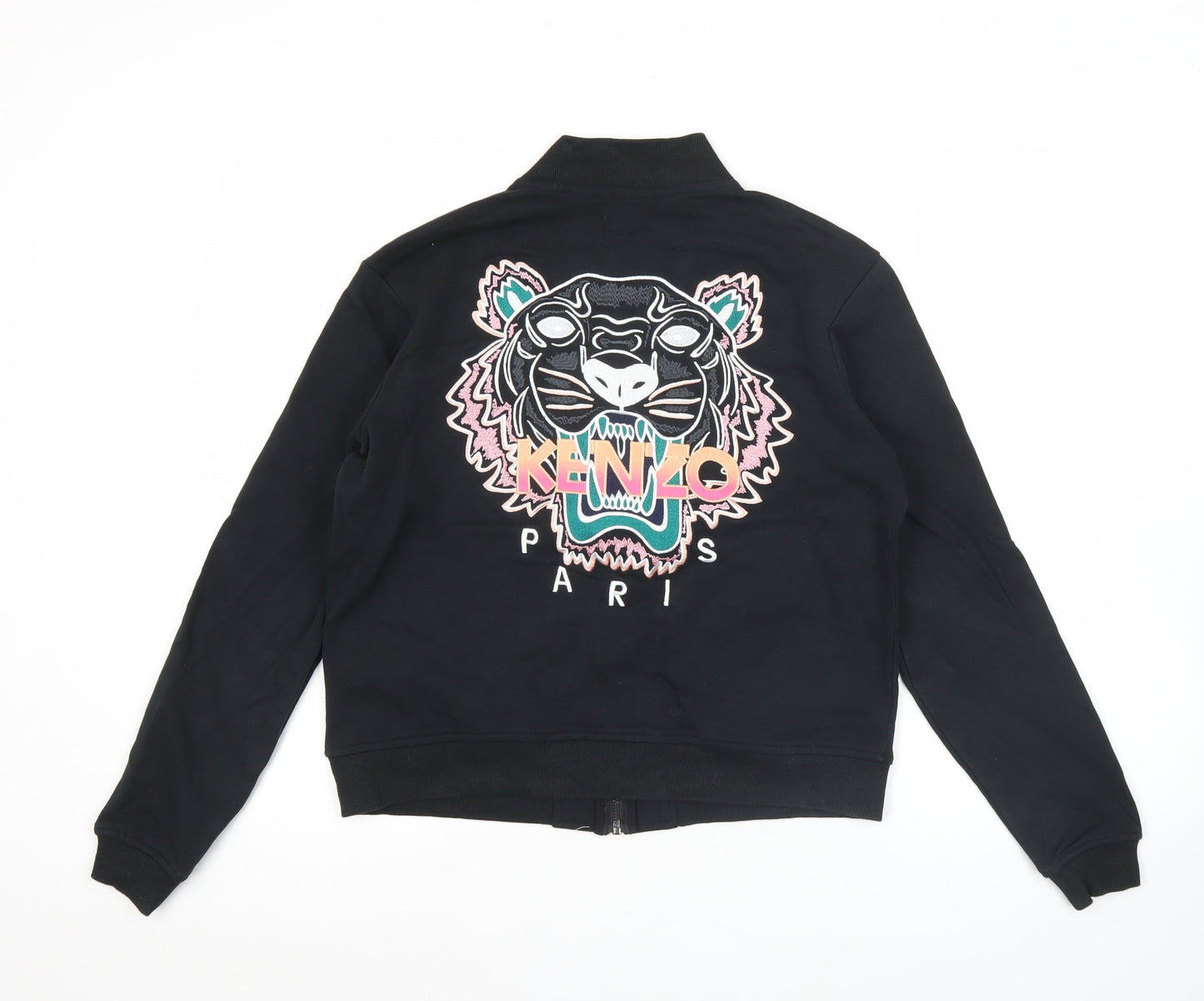 Kenzo Women Black S Varsity Jacket Tiger Logo Full Zip Cotton Blend