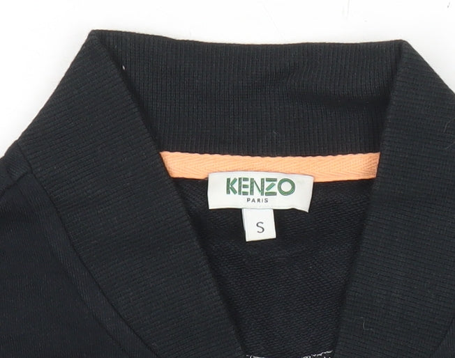 Kenzo Women Black S Varsity Jacket Tiger Logo Full Zip Cotton Blend