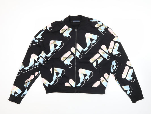 Fila Men’s Black Logo Track Jacket Size M Cotton Blend Full Zip
