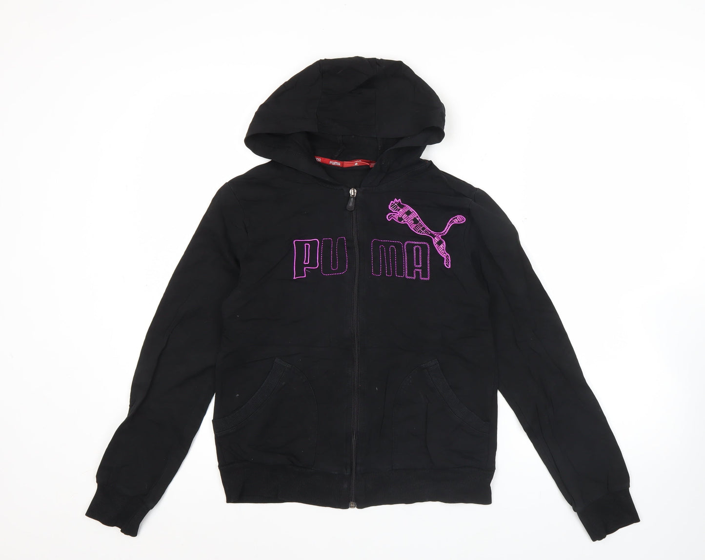 Puma Women's Black Full Zip Hoodie L Sports Logo Cotton