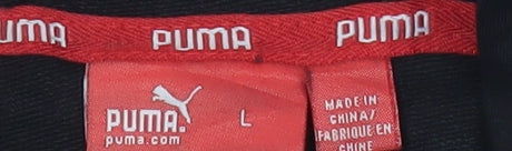 Puma Women's Black Full Zip Hoodie L Sports Logo Cotton