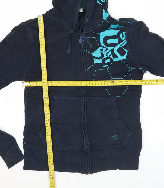 Nike Womens Blue Full Zip Hoodie Sweatshirt M Sports Graphic Long Sleeve