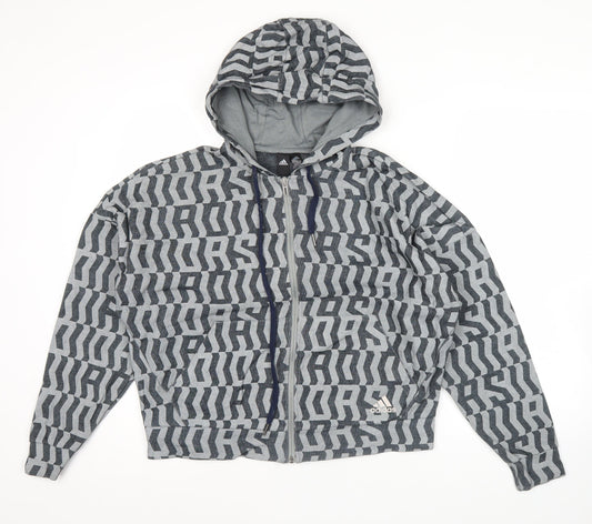 Adidas Mens Grey Graphic Full Zip Hoodie Jacket Size S Regular Fit