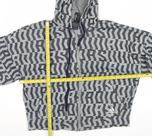 Adidas Mens Grey Graphic Full Zip Hoodie Jacket Size S Regular Fit