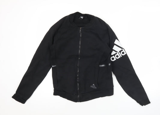 Additional front view of Adidas women’s black, size UK 6, track jacket full zip reflective sportswear