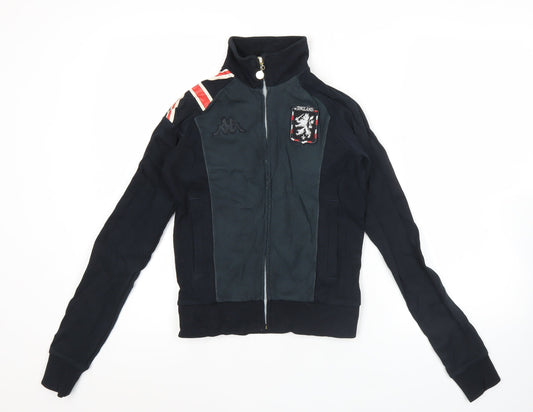 Kappa Womens Black Track Jacket Size 6 Slim Fit Full Zip England Design