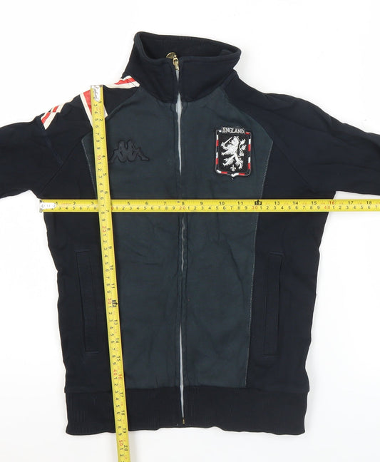 Kappa Womens Black Track Jacket Size 6 Slim Fit Full Zip England Design