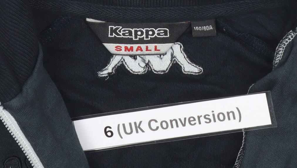 Kappa Womens Black Track Jacket Size 6 Slim Fit Full Zip England Design