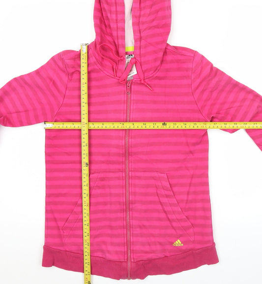 Adidas Womens Pink Striped Full Zip Hoodie Size 8 Activewear