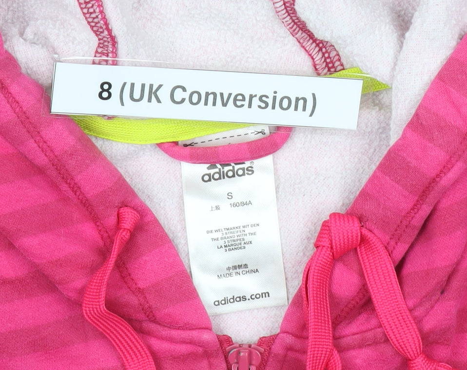 Adidas Womens Pink Striped Full Zip Hoodie Size 8 Activewear