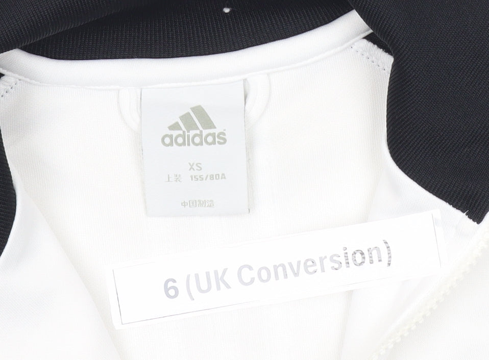 Adidas Womens Black White Track Jacket Size 6 Full Zip Activewear