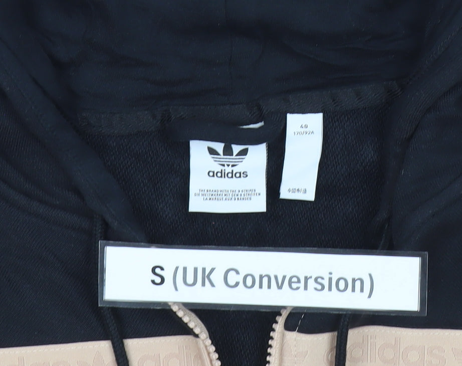 Adidas Womens Hoodie Beige Black Small Full Zip Cotton Sportswear
